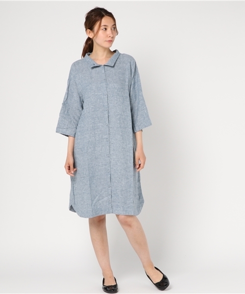 LBC（エルビーシー）の「レーヨン麻3WAY袖ロールアップワンピース（ワンピース・レディース・ホワイト/ブラック/ブルー・MEDIUM/LARGE）」の3枚目の写真