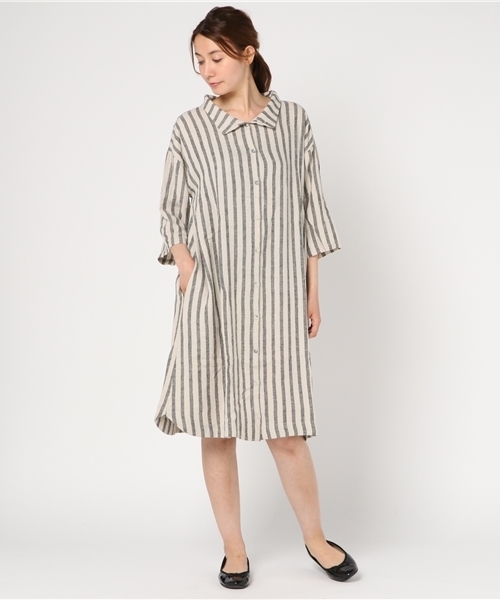 LBC（エルビーシー）の「レーヨン麻3WAY袖ロールアップワンピース（ワンピース・レディース・ホワイト/ブラック/ブルー・MEDIUM/LARGE）」の2枚目の写真