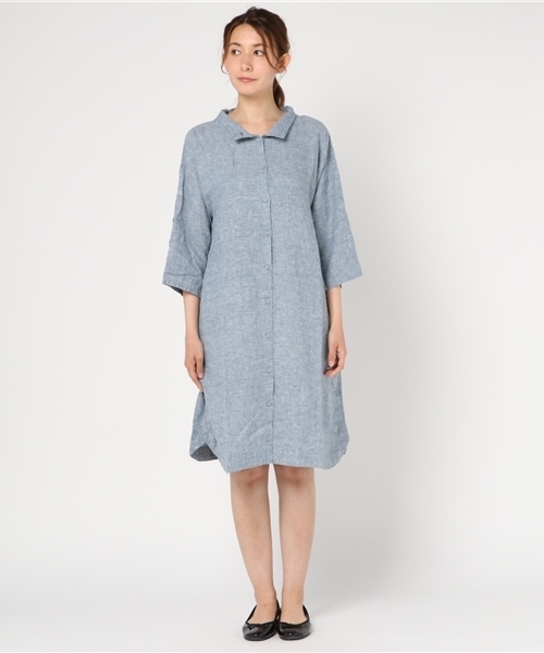 LBC（エルビーシー）の「レーヨン麻3WAY袖ロールアップワンピース（ワンピース・レディース・ホワイト/ブラック/ブルー・MEDIUM/LARGE）」の4枚目の写真