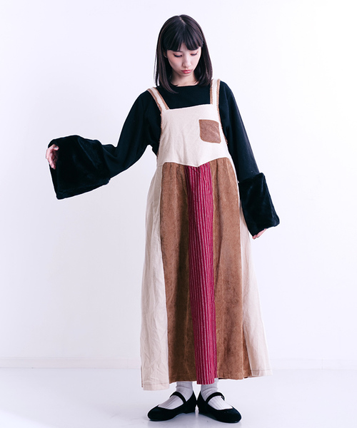 MERLOT（メルロー）の「パッチワークジャンパースカートワンピ2392（ワンピース・レディース・ワイン/ブラック/ネイビー・FREE）」の12枚目の写真