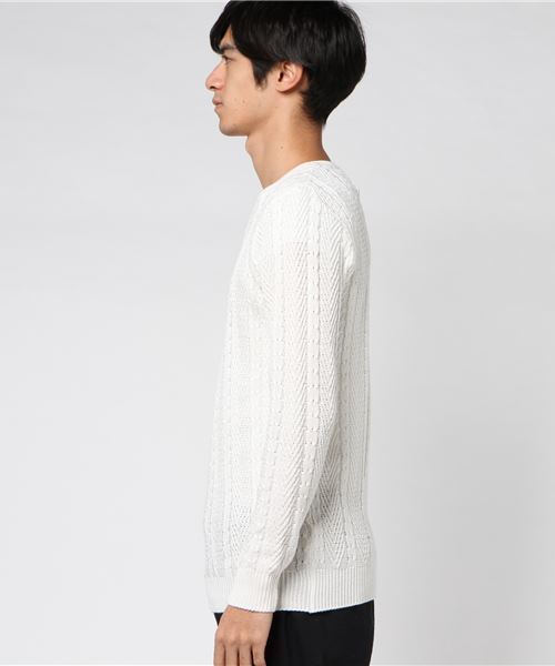 JACKROSE(ジャックローズ)の「2アミケーブルVネックニット(ニット/セーター・メンズ・ホワイト/ブラック/グレー・M/L)」の5枚目の写真