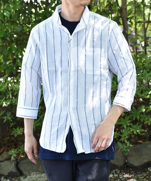 SHIPS(シップス)の「SU: 【COOL MAX】リネンシャツ ワイヤー 7スリーブ(シャツ/ブラウス・メンズ・ピンク/ライトブルー/ネイビー/ブラック/サックスブルー/ホワイト/ブルー系その他/ブルー系その他2/ホワイト系その他/スカイブルー/オリーブ・X-LARGE/LARGE/MEDIUM/SMALL)」の3枚目の写真