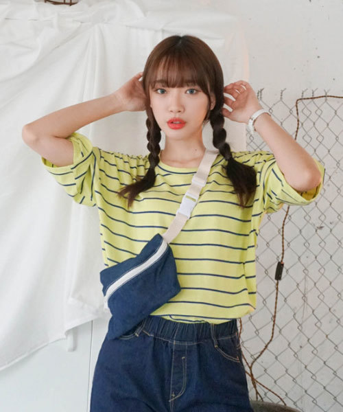 SONA（ソナ）の「SONYUNARA デイリーストライプTシャツ（Tシャツ/カットソー・レディース・ブラック/パープル/ライム/アイボリー/ライトベージュ・FREE）」の11枚目の写真
