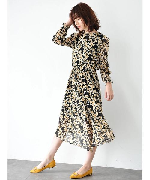 YECCA VECCA（イェッカヴェッカ）の「・レトロ花柄ワンピース（ワンピース・レディース・マスタード/グリーン/ブラック・FREE）」の7枚目の写真