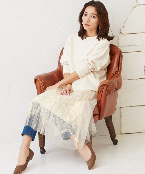 Pierrot(ピエロ)の「レース×プリーツ チュールスカート(スカート・レディース・ブラック/グレー/ピンク/アイボリー/ホワイト系その他・M)」の8枚目の写真