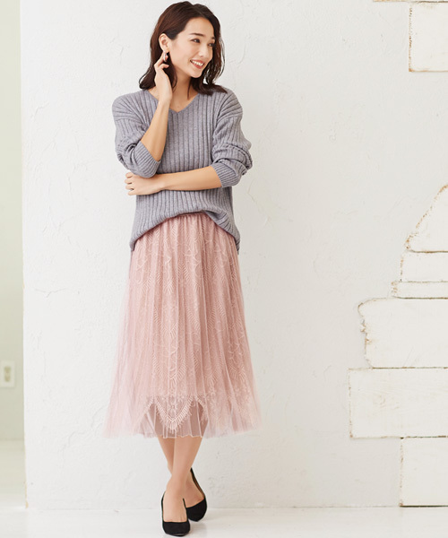 Pierrot(ピエロ)の「レース×プリーツ チュールスカート(スカート・レディース・ブラック/グレー/ピンク/アイボリー/ホワイト系その他・M)」の18枚目の写真