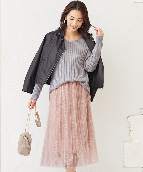 Pierrot(ピエロ)の「レース×プリーツ チュールスカート(スカート・レディース・ブラック/グレー/ピンク/アイボリー/ホワイト系その他・M)」の7枚目の写真