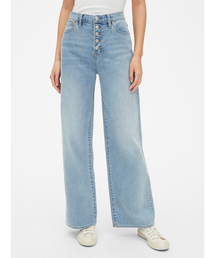 GAP | ハイライズ ワイドレッグジーンズ（ボタンフライ）(デニムパンツ)