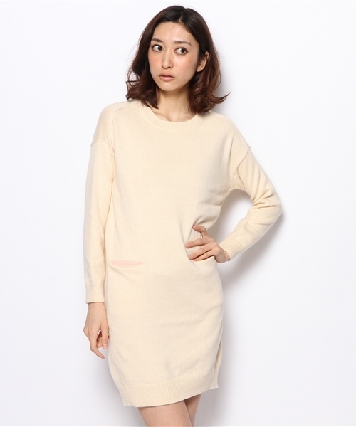 アンゴラ混フロントポケットコクーンワンピース