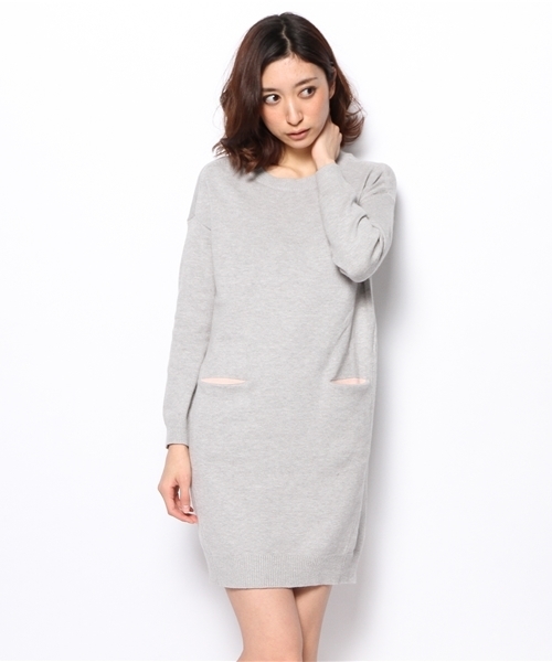 アンゴラ混フロントポケットコクーンワンピース