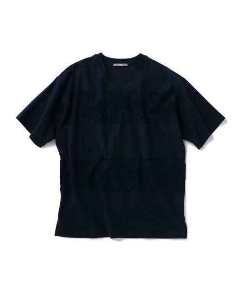 SHIPS(シップス)の「SU: リーフ ジャカード パイル ボーダー Tシャツ(Tシャツ/カットソー・メンズ・グリーン/ネイビー/オフホワイト・MEDIUM/LARGE/SMALL/X-LARGE)」の1枚目の写真