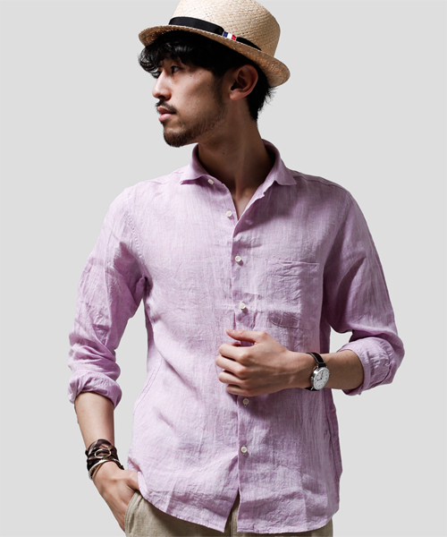 NANO universe（ナノユニバース）の「フレンチLinenシャツ（シャツ/ブラウス・メンズ・ホワイト/サックスブルー/ピンク/ラベンダー/オレンジ/イエロー/グリーン/ブルー・SMALL/X-LARGE/MEDIUM/LARGE）」の5枚目の写真