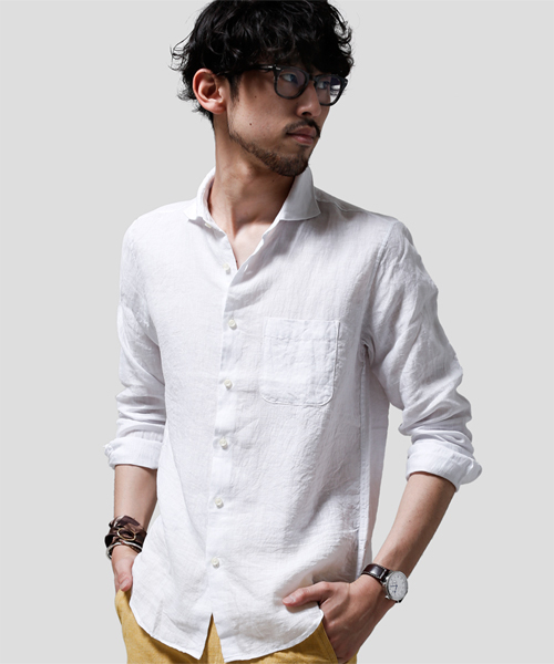 NANO universe（ナノユニバース）の「フレンチLinenシャツ（シャツ/ブラウス・メンズ・ホワイト/サックスブルー/ピンク/ラベンダー/オレンジ/イエロー/グリーン/ブルー・SMALL/X-LARGE/MEDIUM/LARGE）」の2枚目の写真