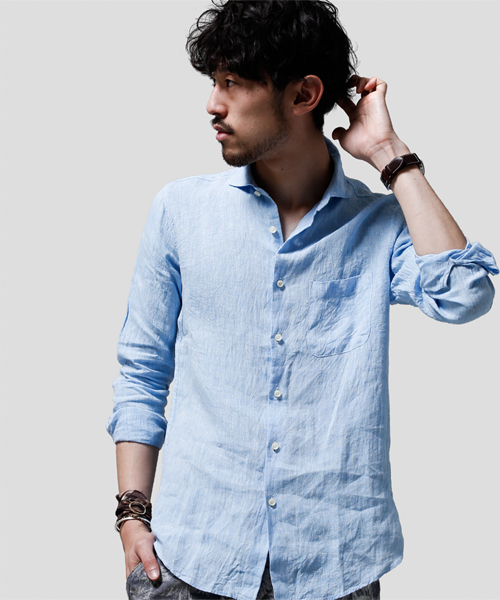 NANO universe（ナノユニバース）の「フレンチLinenシャツ（シャツ/ブラウス・メンズ・ホワイト/サックスブルー/ピンク/ラベンダー/オレンジ/イエロー/グリーン/ブルー・SMALL/X-LARGE/MEDIUM/LARGE）」の3枚目の写真