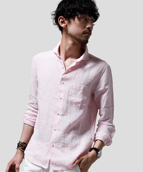 NANO universe（ナノユニバース）の「フレンチLinenシャツ（シャツ/ブラウス・メンズ・ホワイト/サックスブルー/ピンク/ラベンダー/オレンジ/イエロー/グリーン/ブルー・SMALL/X-LARGE/MEDIUM/LARGE）」の7枚目の写真