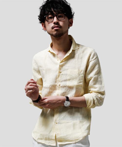 NANO universe（ナノユニバース）の「フレンチLinenシャツ（シャツ/ブラウス・メンズ・ホワイト/サックスブルー/ピンク/ラベンダー/オレンジ/イエロー/グリーン/ブルー・SMALL/X-LARGE/MEDIUM/LARGE）」の6枚目の写真