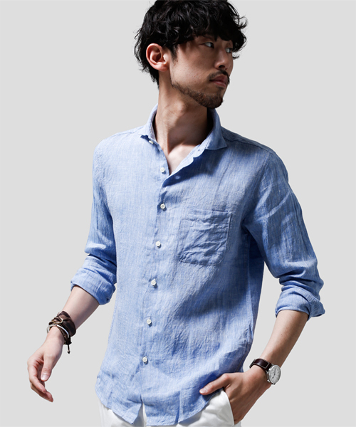 NANO universe（ナノユニバース）の「フレンチLinenシャツ（シャツ/ブラウス・メンズ・ホワイト/サックスブルー/ピンク/ラベンダー/オレンジ/イエロー/グリーン/ブルー・SMALL/X-LARGE/MEDIUM/LARGE）」の4枚目の写真