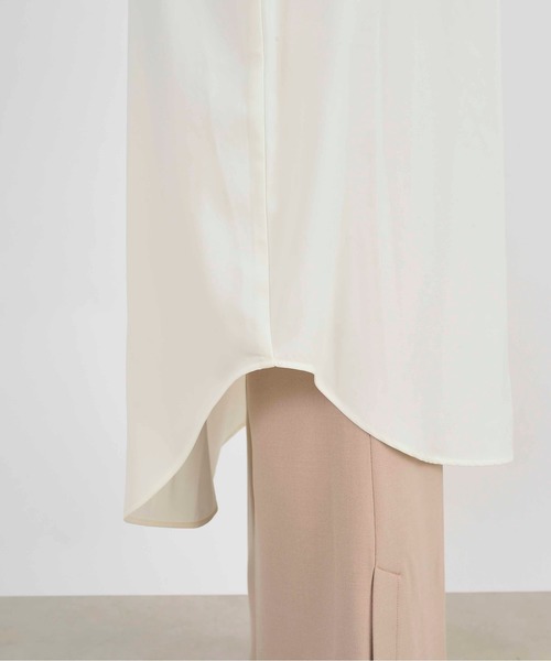 DouDou（ドゥドゥ）の「ピーチラングサテンロングシャツワンピース（ワンピース・レディース・オフホワイト・FREE）」の11枚目の写真