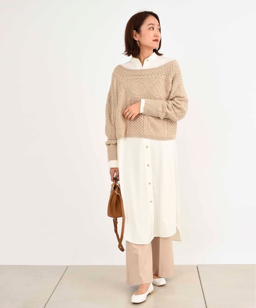 DouDou（ドゥドゥ）の「ピーチラングサテンロングシャツワンピース（ワンピース・レディース・オフホワイト・FREE）」の9枚目の写真