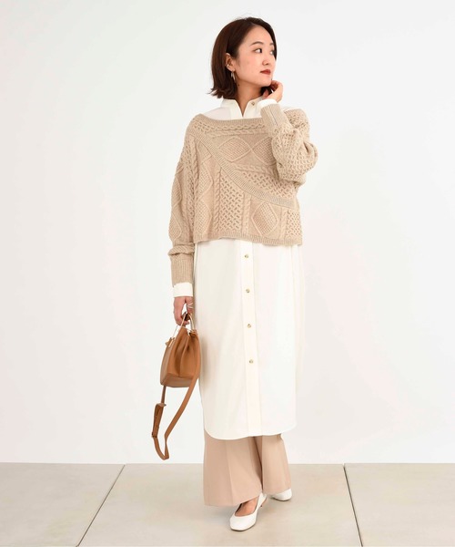 DouDou（ドゥドゥ）の「ピーチラングサテンロングシャツワンピース（ワンピース・レディース・オフホワイト・FREE）」の8枚目の写真