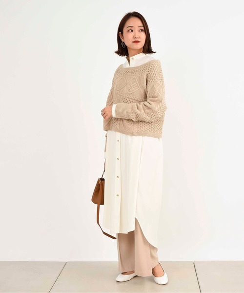 DouDou（ドゥドゥ）の「ピーチラングサテンロングシャツワンピース（ワンピース・レディース・オフホワイト・FREE）」の7枚目の写真