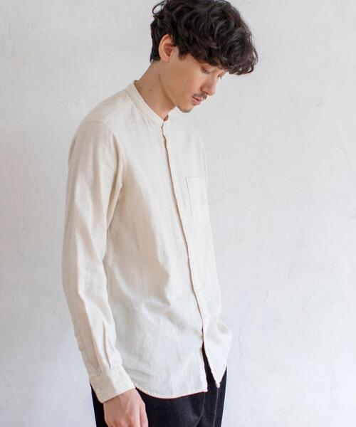 coen(コーエン)の「ウィンターリネンバンドカラーシャツ#(シャツ/ブラウス・メンズ・オフホワイト/ダークグリーン/ネイビー/ベージュ・X-LARGE/LARGE/MEDIUM/SMALL)」の15枚目の写真
