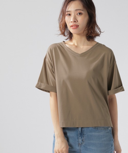 BAYFLOW(ベイフロー)の「カラーVネックTシャツ(Tシャツ/カットソー・レディース・ボルドー/ブラック/モカ/ホワイト/カーキ/アイボリー・MEDIUM/SMALL)」の4枚目の写真