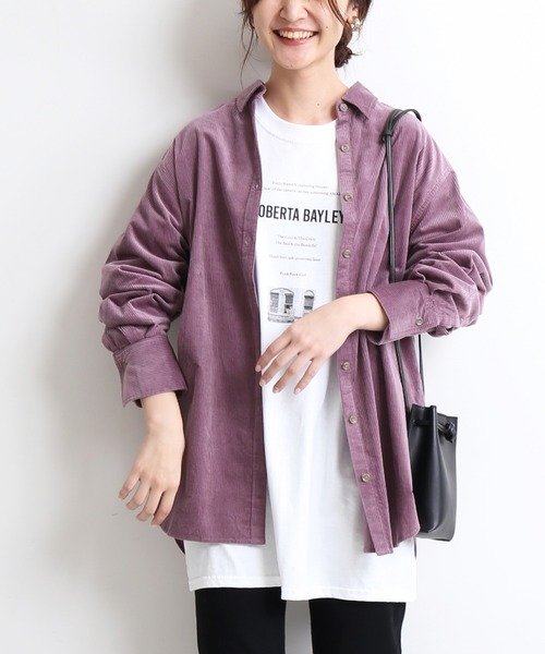 SLOBE IENA（スローブイエナ）の「ライトコールロングシャツ【手洗い可能】◆（シャツ/ブラウス・レディース・グレー/パープル系その他/キャメル・FREE）」の3枚目の写真