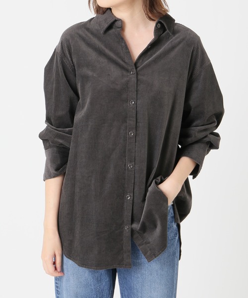 SLOBE IENA（スローブイエナ）の「ライトコールロングシャツ【手洗い可能】◆（シャツ/ブラウス・レディース・グレー/パープル系その他/キャメル・FREE）」の10枚目の写真