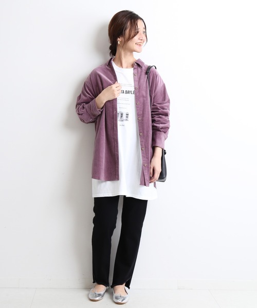 SLOBE IENA（スローブイエナ）の「ライトコールロングシャツ【手洗い可能】◆（シャツ/ブラウス・レディース・グレー/パープル系その他/キャメル・FREE）」の11枚目の写真