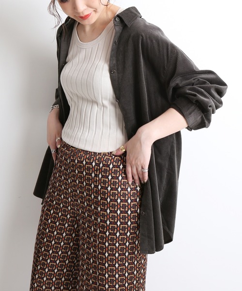 SLOBE IENA（スローブイエナ）の「ライトコールロングシャツ【手洗い可能】◆（シャツ/ブラウス・レディース・グレー/パープル系その他/キャメル・FREE）」の14枚目の写真