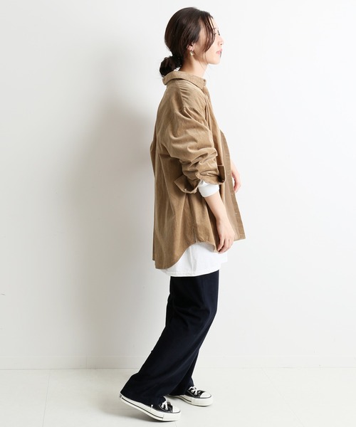 SLOBE IENA（スローブイエナ）の「ライトコールロングシャツ【手洗い可能】◆（シャツ/ブラウス・レディース・グレー/パープル系その他/キャメル・FREE）」の4枚目の写真