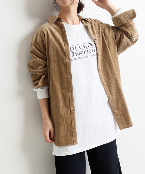 SLOBE IENA（スローブイエナ）の「ライトコールロングシャツ【手洗い可能】◆（シャツ/ブラウス・レディース・グレー/パープル系その他/キャメル・FREE）」の7枚目の写真