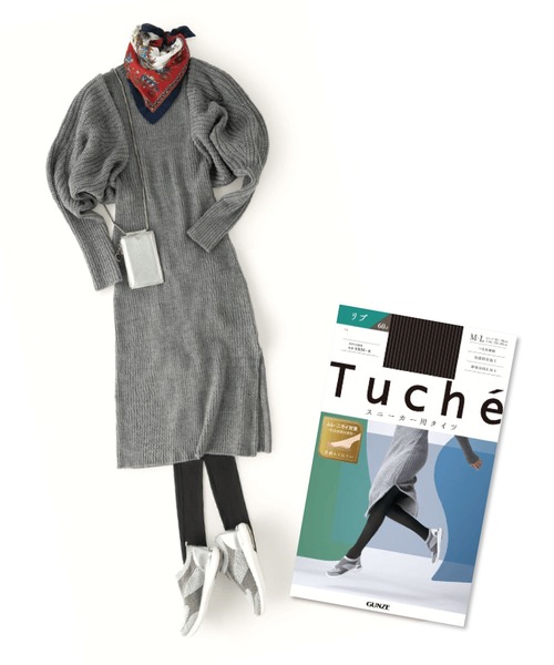 Tuche（トゥシェ）の「【Tuche（トゥシェ）】スニーカータイツ　リブ　60デニール（タイツ/ストッキング・レディース・ダークネイビー/カーキ/チャコールグレー/グレー系その他/ダークパープル/ブラック/ブラウン系その他/ボルドー・L～LL/M～Ｌ）」の10枚目の写真