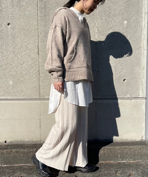 Ambre Neige(アンブルネージュ)の「ニットプリーツパンツ/【WEB/EC限定商品】(その他パンツ・レディース・ダークブラウン/アイボリー/ダークパープル・FREE)」の8枚目の写真