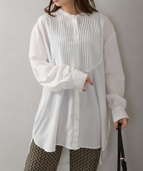 SpRay（スプレイ）の「ピンタックバンドカラ－ロングシャツ（シャツ/ブラウス・レディース・オフホワイト/ライトグリーン/スミクロ・FREE）」の17枚目の写真