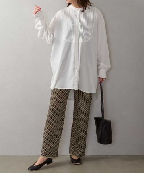 SpRay（スプレイ）の「ピンタックバンドカラ－ロングシャツ（シャツ/ブラウス・レディース・オフホワイト/ライトグリーン/スミクロ・FREE）」の20枚目の写真