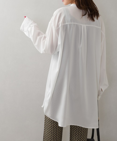 SpRay（スプレイ）の「ピンタックバンドカラ－ロングシャツ（シャツ/ブラウス・レディース・オフホワイト/ライトグリーン/スミクロ・FREE）」の8枚目の写真