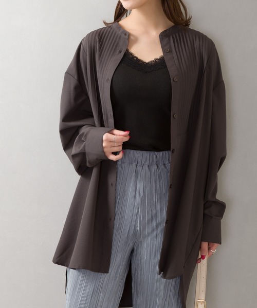 SpRay（スプレイ）の「ピンタックバンドカラ－ロングシャツ（シャツ/ブラウス・レディース・オフホワイト/ライトグリーン/スミクロ・FREE）」の21枚目の写真
