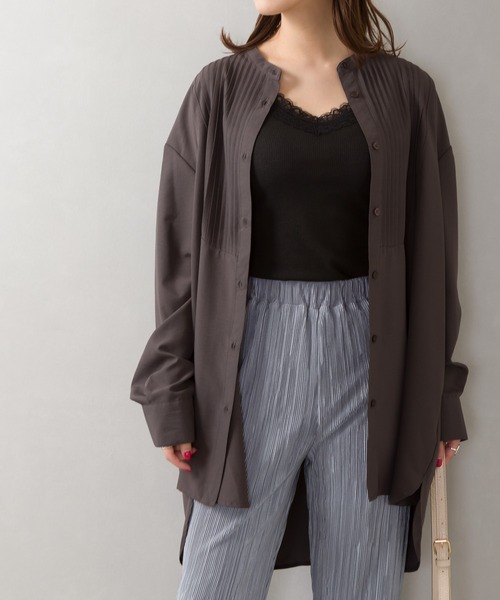 SpRay（スプレイ）の「ピンタックバンドカラ－ロングシャツ（シャツ/ブラウス・レディース・オフホワイト/ライトグリーン/スミクロ・FREE）」の12枚目の写真