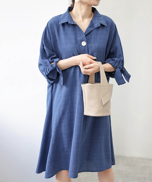 amie studio(アミエスタジオ)の「1つボタンシャツワンピース(シャツワンピース・レディース・ベージュ/ネイビー/オレンジ/ホワイト/ブルー・M~L)」の19枚目の写真