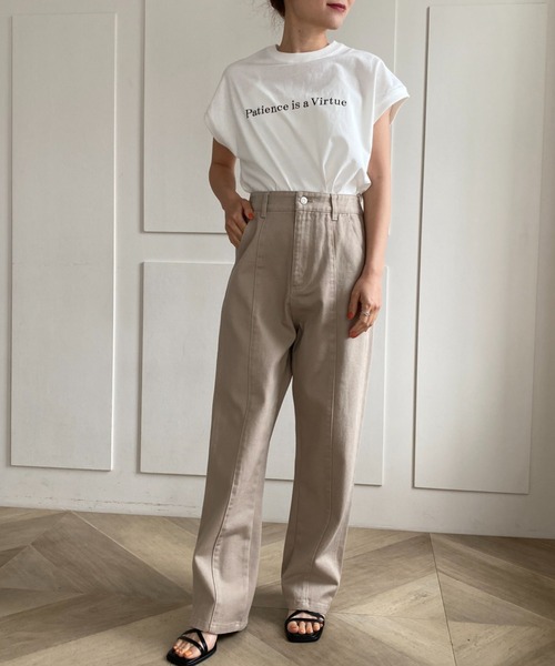 moment+（モーメントプラス）の「コットン100％カラーロゴプリントフレンチスリーブT（Tシャツ/カットソー・レディース・チャコールグレー/ベージュ/オフホワイト/オレンジ/グリーン/杢グレー・M）」の14枚目の写真