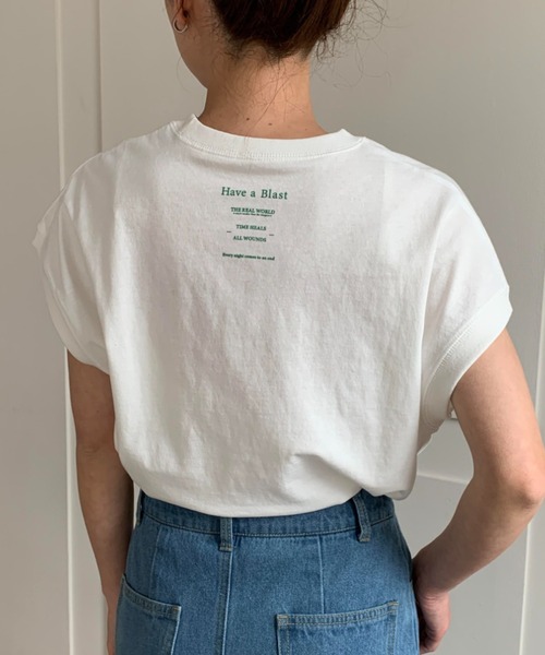 moment+（モーメントプラス）の「コットン100％カラーロゴプリントフレンチスリーブT（Tシャツ/カットソー・レディース・チャコールグレー/ベージュ/オフホワイト/オレンジ/グリーン/杢グレー・M）」の19枚目の写真