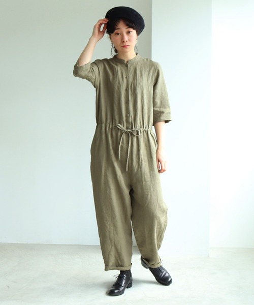 yuni（ユニ ）の「40/-リネン スタンドカラーオールインワン