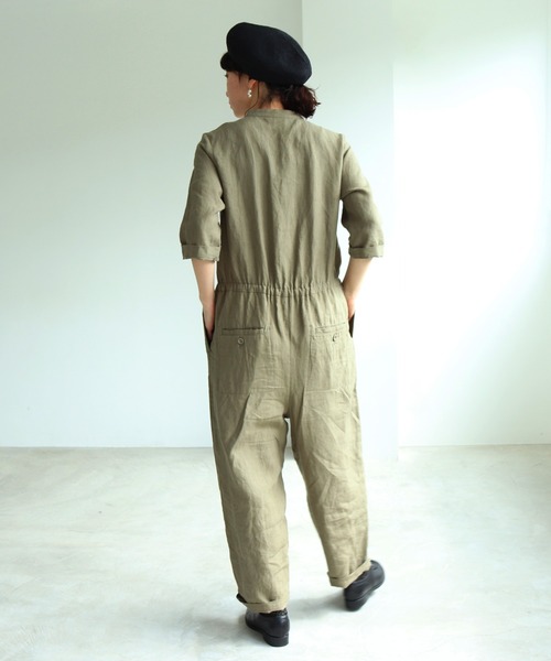 yuni（ユニ ）の「40/-リネン スタンドカラーオールインワン