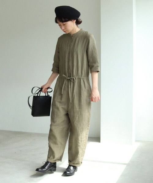 yuni（ユニ ）の「40/-リネン スタンドカラーオールインワン