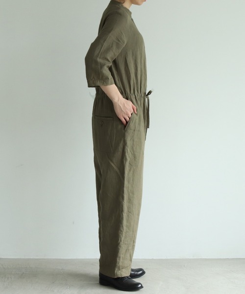yuni（ユニ ）の「コットンリネン shadow stripe Vネック