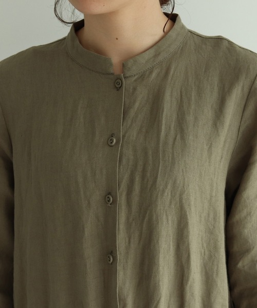 yuni（ユニ　）の「40/-リネン スタンドカラーオールインワン（サロペット/オーバーオール・レディース・カーキ/アイボリー/ブラック・FREE）」の12枚目の写真