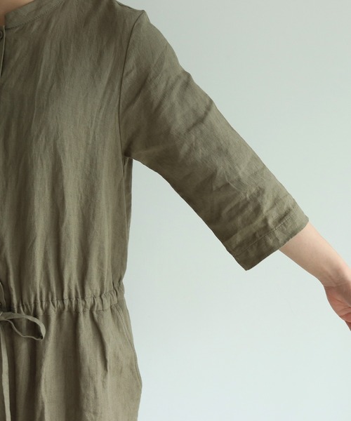 yuni（ユニ　）の「40/-リネン スタンドカラーオールインワン（サロペット/オーバーオール・レディース・カーキ/アイボリー/ブラック・FREE）」の6枚目の写真
