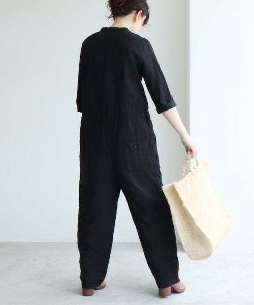 yuni（ユニ ）の「40/-リネン スタンドカラーオールインワン